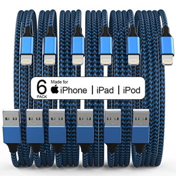 6-Pack MFi Certified iPhone Charger Lightning Cable Set - Fast Charging 3 to 10 Feet