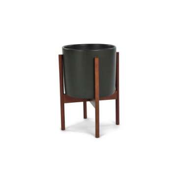 Stylish Case Study Ceramic Planter with Wood Stand