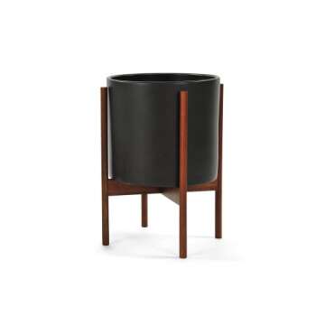 Stylish Case Study Ceramic Planter with Wood Stand