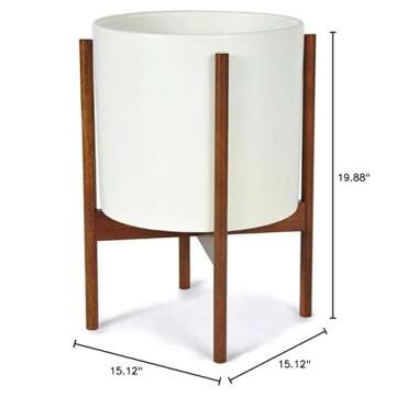 Stylish Case Study Ceramic Planter with Wood Stand