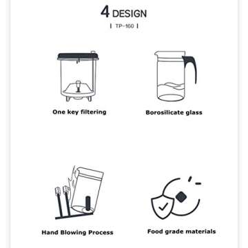 Kamjove Detachable Filter Glass Tea Pot 500ML，16.9OZ Borosilicate Heat Resistant Teapot