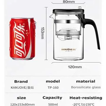 Kamjove Detachable Filter Glass Tea Pot - 500ML
