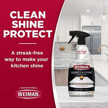 Weiman Quartz Countertop Cleaner and Polish - Clean and Shine Your Granite, Marble Countertops, Kitchen Island, and Stone Surfaces with UV Anti-Fade Protection, Citrus, 24 Ounce with Microfiber Cloth