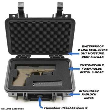 CASEMATIX Hard Gun Case for Pistols - TSA Approved Waterproof & Shockproof Gun Cases for Pistols, Compact 9mm Gun Case for Carrying Handgun with Scope and Accessories