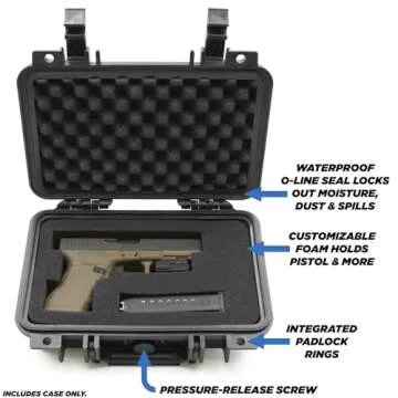 CASEMATIX Hard Gun Case for Pistols - TSA Approved Waterproof & Shockproof Gun Cases for Pistols, Compact 9mm Gun Case for Carrying Handgun with Scope and Accessories