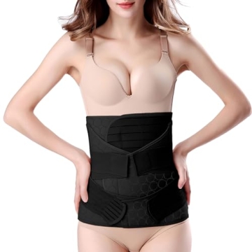 ChongErfei 3 in 1 Postpartum Belly Wrap - Recovery Belly/Waist/Pelvis Belt Black Postpartum Belly Ba...