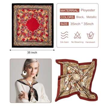 Senker Fashion 35" Head Scarf for Women, Pirate Costume Accessories Silk Red Bandana for Hair Wrappi...