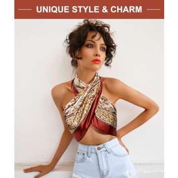 Senker Fashion 35" Head Scarf for Women, Pirate Costume Accessories Silk Red Bandana for Hair Wrapping and Sleeping