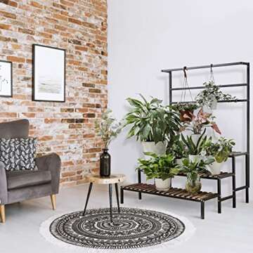 NANKINGFANGAO 3 Tier Hanging Plant Stand Ladder Plant Shelf, Tall Plant Stand Outdoor Indoor Steel-Wood Plant Shelves Metal Frame, Suitable for Terrace Garden Corner Balcony, Living Room Storage