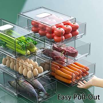 YekouMax Fridge Drawer Organizer - 2 Pcs Pull-Out Cabinet Storage Containers For Fridge, Freezer, Pantry Organizer for Kitchen Storage & Organization Sets, 11.81" Long