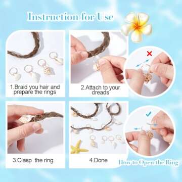 Beach Style Seashell Dreadlock Rings for Hair Styling
