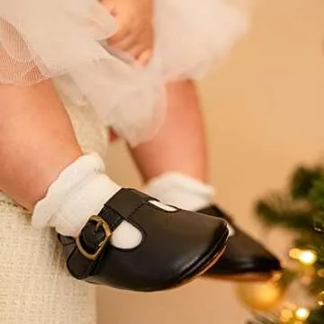 Felix & Flora Soft Sole Leather Baby Shoes - Infant Baby Walking Shoes Moccasinss Rubber Sole Crib Shoes(Black,9-12 Months Infant)