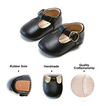 Felix & Flora Soft Sole Leather Baby Shoes - Infant Baby Walking Shoes Moccasinss Rubber Sole Crib Shoes(Black,9-12 Months Infant)