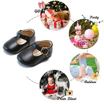 Felix & Flora Soft Sole Leather Baby Shoes - Infant Baby Walking Shoes Moccasinss Rubber Sole Crib Shoes(Black,9-12 Months Infant)