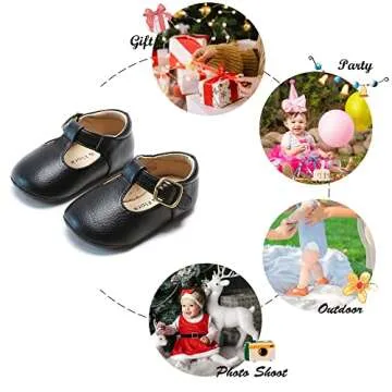 Felix & Flora Soft Sole Leather Baby Shoes - Infant Baby Walking Shoes Moccasinss Rubber Sole Crib Shoes(Black,9-12 Months Infant)