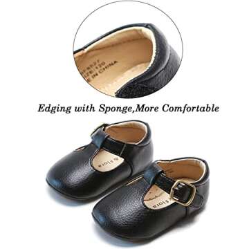 Felix & Flora Soft Sole Leather Baby Shoes - Infant Baby Walking Shoes Moccasinss Rubber Sole Crib Shoes(Black,9-12 Months Infant)