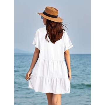 Womens V Neck Loose Fit Beach Swimsuits Cover Ups Sexy Sheer Bikini Bathing Suit Swimwear Coverups Summer Mini Dresses White, XXL