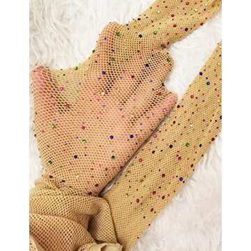 Anlaey Fishnet Stockings Rave Sparkly Rhinestone Fishnets Sexy High Waist Tights Halloween Party Festival Outfits for Women