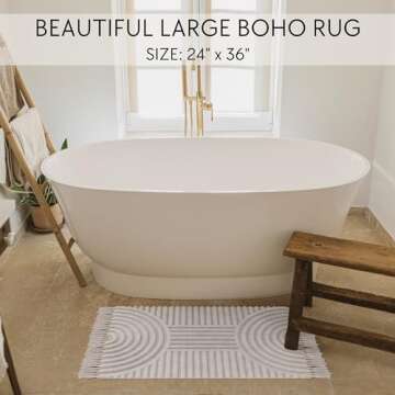 KIBAGA Beautiful Boho Rug with Tassels for Your Bathroom - Soft 2 x 3 ft. Cotton Rug Fits Perfectly ...