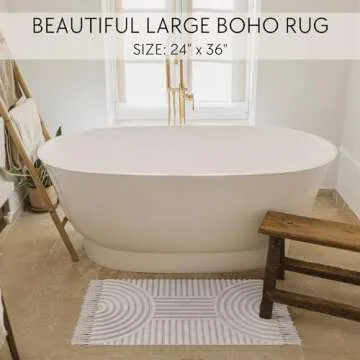 KIBAGA Beautiful Boho Rug with Tassels for Your Bathroom - Soft 2 x 3 ft. Cotton Rug Fits Perfectly ...