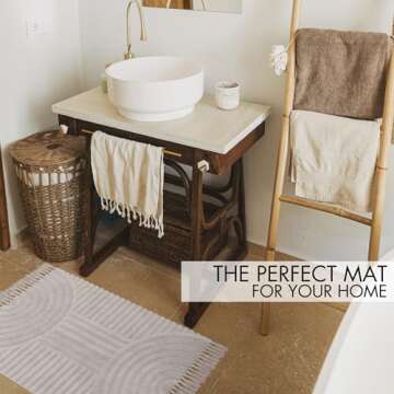 KIBAGA Beautiful Boho Rug with Tassels for Your Bathroom - Soft 2 x 3 ft. Cotton Rug Fits Perfectly Into Your Bath - Washable, Non-Slip Mat Ideal to Enhance Any Modern Home Decor, 24 x 36 inch