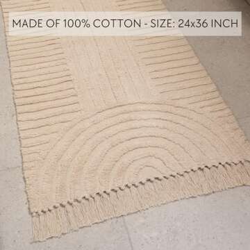 KIBAGA Beautiful Boho Rug with Tassels for Your Bathroom - Soft 2 x 3 ft. Cotton Rug Fits Perfectly Into Your Bath - Washable, Non-Slip Mat Ideal to Enhance Any Modern Home Decor, 24 x 36 inch