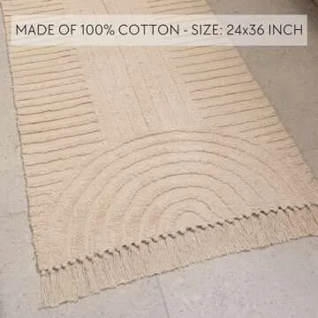 KIBAGA Beautiful Boho Rug with Tassels for Your Bathroom - Soft 2 x 3 ft. Cotton Rug Fits Perfectly Into Your Bath - Washable, Non-Slip Mat Ideal to Enhance Any Modern Home Decor, 24 x 36 inch