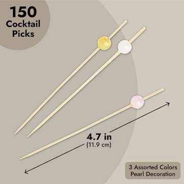 Okuna Outpost 150 Pack of Decorative Toothpicks for Appetizers, Bamboo Food Picks (Pink, Gold, and White Pearl, 4.7 in)