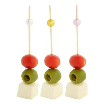 Okuna Outpost 150 Pack of Decorative Toothpicks for Appetizers, Bamboo Food Picks (Pink, Gold, and White Pearl, 4.7 in)