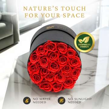 20 Forever Flowers - Preserved Roses, Long Lasting Immortal Roses - Eternal Rose Preserved Flowers in Round Box Birthday, Mothers Day & Valentines Gift for Her, Wife, Women - Red