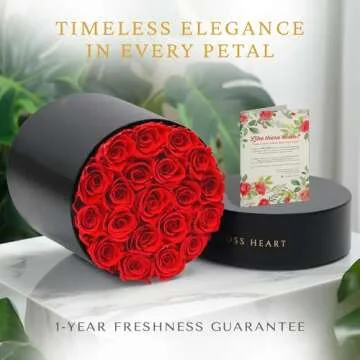 20 Forever Flowers - Preserved Roses, Long Lasting Immortal Roses - Eternal Rose Preserved Flowers in Round Box Birthday, Mothers Day & Valentines Gift for Her, Wife, Women - Red