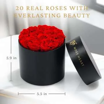 20 Forever Flowers - Preserved Roses, Long Lasting Immortal Roses - Eternal Rose Preserved Flowers in Round Box Birthday, Mothers Day & Valentines Gift for Her, Wife, Women - Red