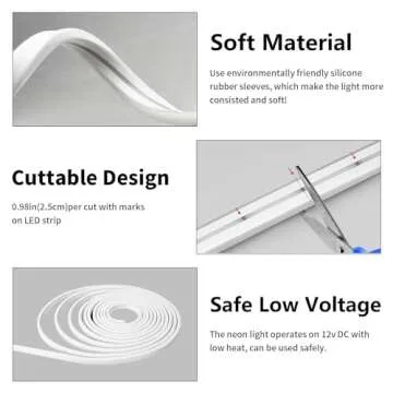 iNextStation Neon LED Strip Lights White 16.4ft/5m Neon Light Strip 12V Silicone Waterproof Flexible LED Neon Rope Lights for Bedroom Festival Indoor Outdoor Decor (Power Adapter not Included)
