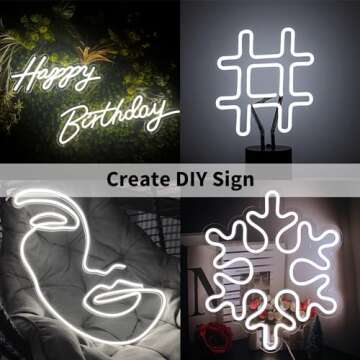 iNextStation Neon LED Strip Lights White 16.4ft/5m Neon Light Strip 12V Silicone Waterproof Flexible LED Neon Rope Lights for Bedroom Festival Indoor Outdoor Decor (Power Adapter not Included)