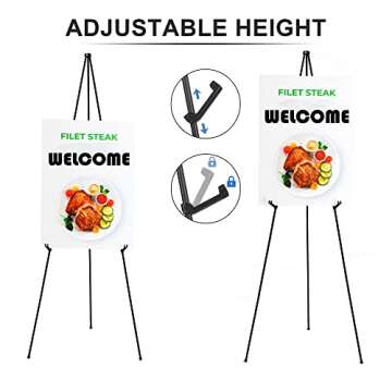 JNZYB Easel Stand for Display Wedding Sign & Poster - 63 Inches Tall Easle for Display Holder - Portable Collapsable Poster Easel - Floor Adjustable Metal Painting Easels Tripod Black