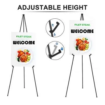 JNZYB Easel Stand for Display Wedding Sign & Poster - 63 Inches Tall Easle for Display Holder - Portable Collapsable Poster Easel - Floor Adjustable Metal Painting Easels Tripod Black