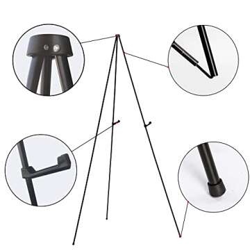 JNZYB Easel Stand for Display Wedding Sign & Poster - 63 Inches Tall Easle for Display Holder - Portable Collapsable Poster Easel - Floor Adjustable Metal Painting Easels Tripod Black