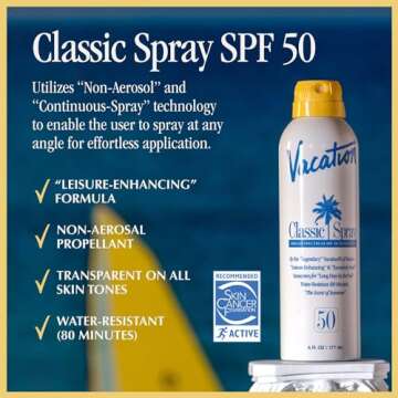 Vacation Classic Sunscreen Spray SPF 50 & Air Freshener Bundle, Water-Resistant, Lightweight, Transp...