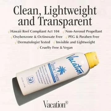 Vacation Classic Sunscreen Spray SPF 50 & Air Freshener Bundle, Water-Resistant, Lightweight, Transparent on All Skin Tones, Dermatologist-Tested, Vegan, 6 Fl. Oz.