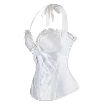 Charmian Women's Burlesque Vintage Renaissance Padded Satin Halter Bustier Corset Top with Zipper Beige Large
