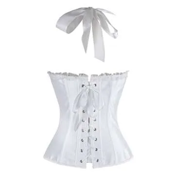 Charmian Women's Burlesque Vintage Renaissance Padded Satin Halter Bustier Corset Top with Zipper Beige Large