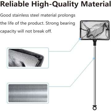 Grepol-V Fish Net for Fish Tank, Fine Mesh Aquarium Net with 9-24 Inch Stainless Steel Long Handle, Extendable Fishing Tank Net for Fish Shrimp Tank, Pond, Creek (4 inch)