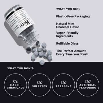 Bite Toothpaste Bits with Nano Hydroxyapatite - Eco and Travel-Friendly Whitening Toothpaste Tablets (Mint Charcoal)
