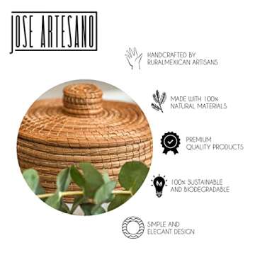 JOSE ARTESANO Pine Needle Tortilla Warmer (Ocoxal), 9.8 IN x 9.8 IN, Rustic Tortillero, Natural Brown, Handcrafted In Mexico, 100% Sustainable, Organic And Vegan, (Natural)