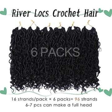 LIYATE Goddess Locs Crochet Hair 12 Inch 6 Packs Faux Locs Crochet Hair for Black Women Pre Looped Soft River Locs Crochet Braids with Curly Hair Bohemian Hippie Locs Synthetic Hair Extensions(1B)