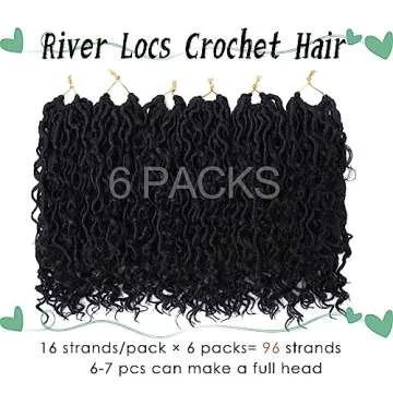 LIYATE Goddess Locs Crochet Hair 12 Inch 6 Packs Faux Locs Crochet Hair for Black Women Pre Looped Soft River Locs Crochet Braids with Curly Hair Bohemian Hippie Locs Synthetic Hair Extensions(1B)
