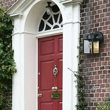 DESIGNERS FOUNTAIN Preston Outdoor Light Fixture, 8 Inch, Exterior Wall Mount Lantern Sconce, Clear Glass Porch Lights for Front Door, Patio, and House Garage, Black, 1161-BK