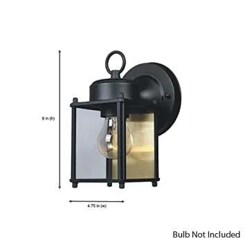 DESIGNERS FOUNTAIN Preston Outdoor Light Fixture, 8 Inch, Exterior Wall Mount Lantern Sconce, Clear Glass Porch Lights for Front Door, Patio, and House Garage, Black, 1161-BK