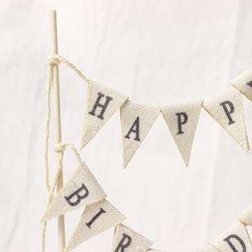 Happy Birthday Cake Topper, Birthday Cake Bunting Topper Cake Topper Garland Handmade Food-Grade Saf...