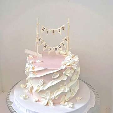 Happy Birthday Cake Topper, Birthday Cake Bunting Topper Cake Topper Garland Handmade Food-Grade Safe Gender Neutral Party Decorations